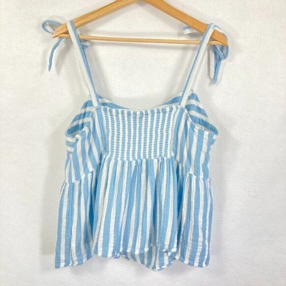 Old Navy Tie-Shoulder Striped Smocked Babydoll Cami Tank Top Blue And White L - Picture 4 of 6